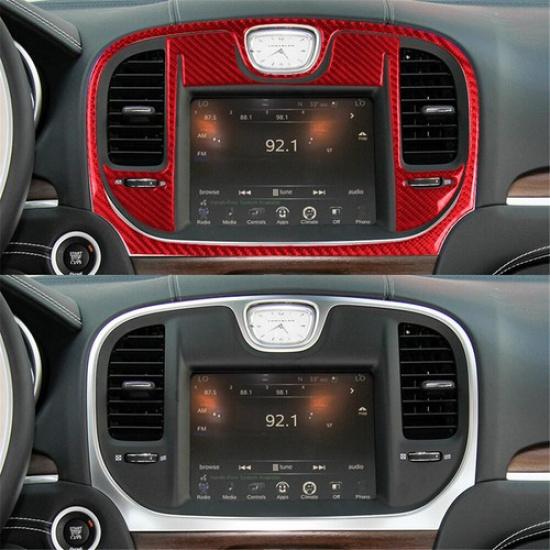 For 2015- Chrysler 300 Red Carbon Fiber Interior Central Console Cover Trim