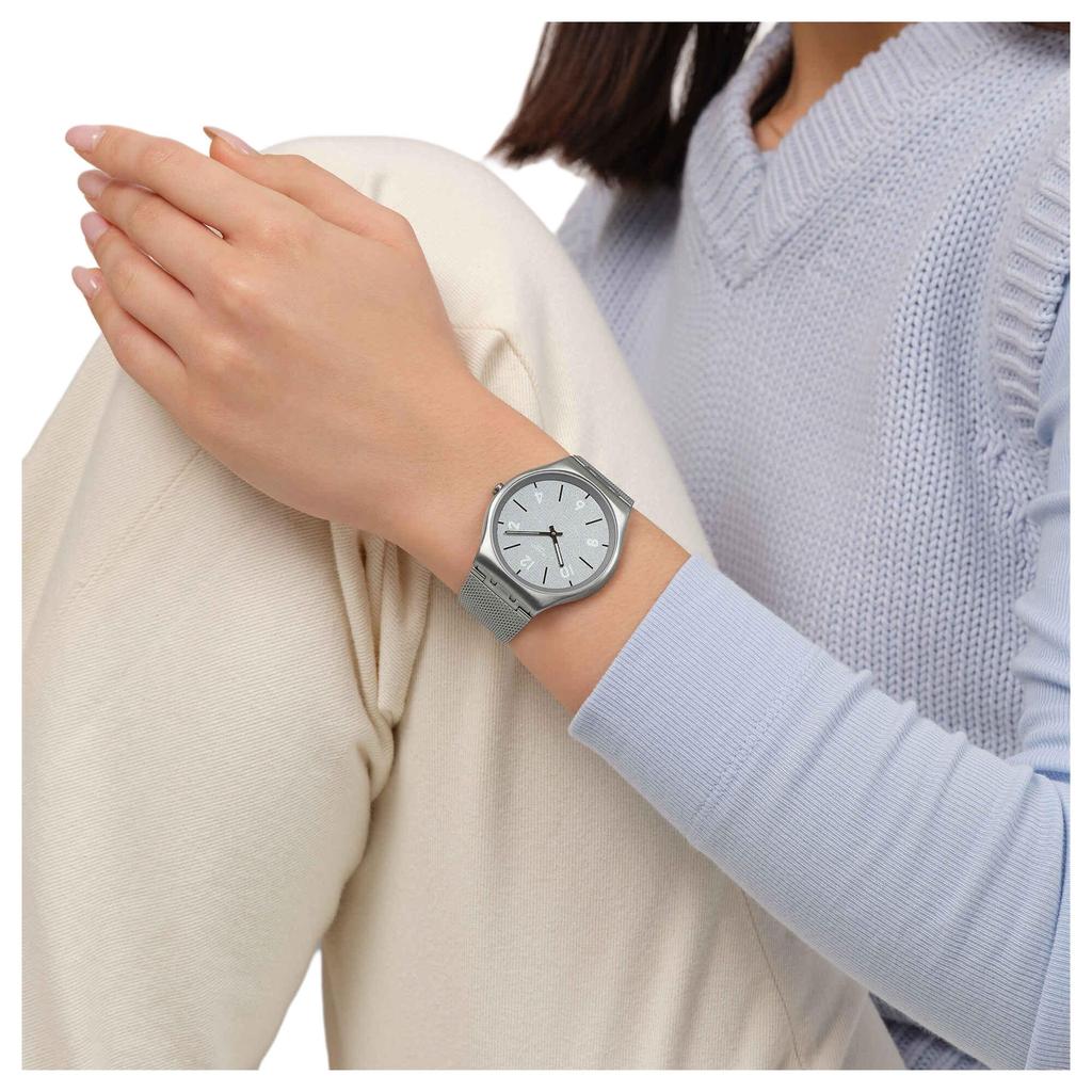 Swatch Коллекция к празднику Кварцевый механизм Водонепроницаемость 30 метров Унисекс Швейцарские часы 42 мм Серый циферблат Ремешок из нержавеющей стали SS07S152M