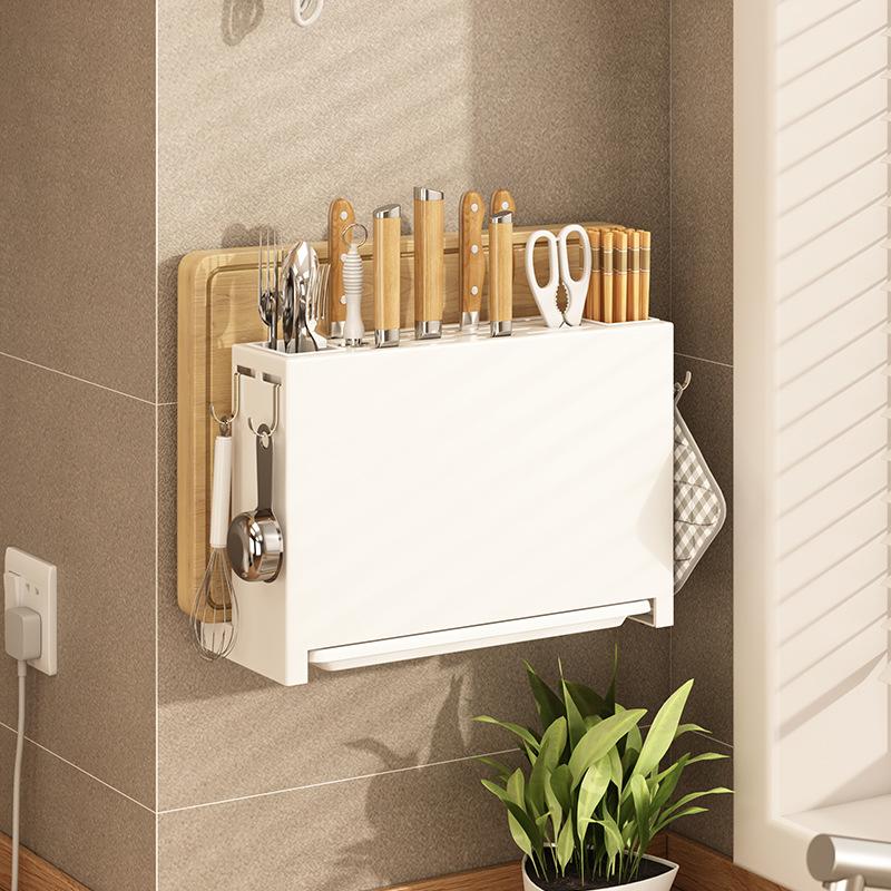 Кухонная полка для хранения без ударов, настенная полка для специй, многофункциональный держатель для ножей, бытовой кухонный органайзер, стеллаж