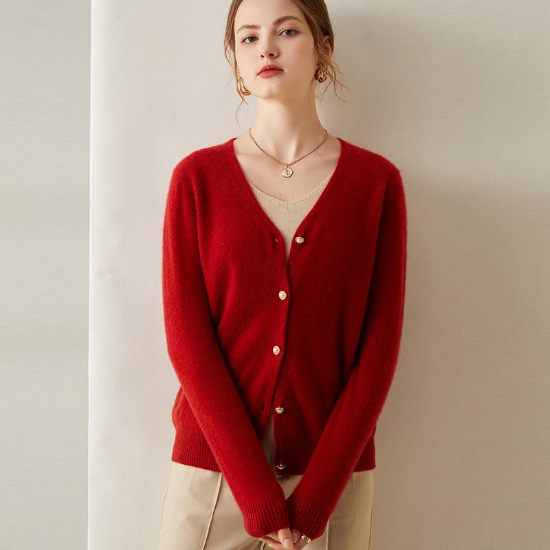 Women's V-Neck Cashmere Cardigan: Thin, Loose-Fit Knitwear for Autumn & Winter - Solid Color, Casual Style Sweater.