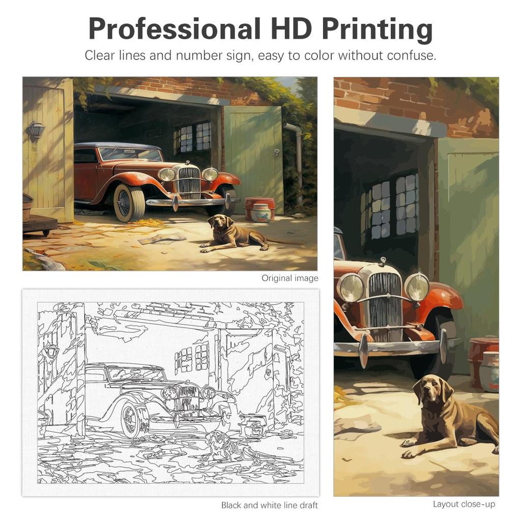 Frame Diy Painting By Numbers Kits For Adults Car And Dog Wall Art Picture Acrylic Canvas Painting For Home Wall Decors 40x50cm