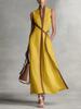 Women's clothing contrasting color sleeveless V-neck cotton and linen temperament elegant dress women