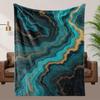 Абстрактное искусство Флисовое одеяло Бирюзово-синий Золотой мраморный дизайн Мягкий Дышащий Всесезонный Роскошный плед для домашнего декора Подарок