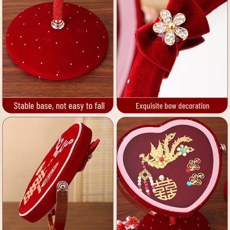 Luxury Red Embroidered Wedding Mirror Pair for Bride's Dressing Table