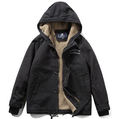 Осенне-зимняя мужская куртка с хлопковой подкладкой Многослойная утепленная мужская куртка с капюшоном и ворсом из утолщенного хлопкового подклада