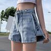 Classic and Minimalist Fashion Versatile Wide-legged Female Summer Light-colored High-waisted Thin A-line Side Zipper Denim Shorts Individuality
