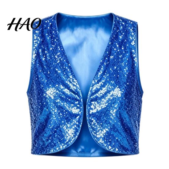 Birthday Party Performance Gear Shiny Sequin Vest for Kids Adults, Sparkling Disco Vest, Gold Sleeveless Costume Halloween Christmas And Stage