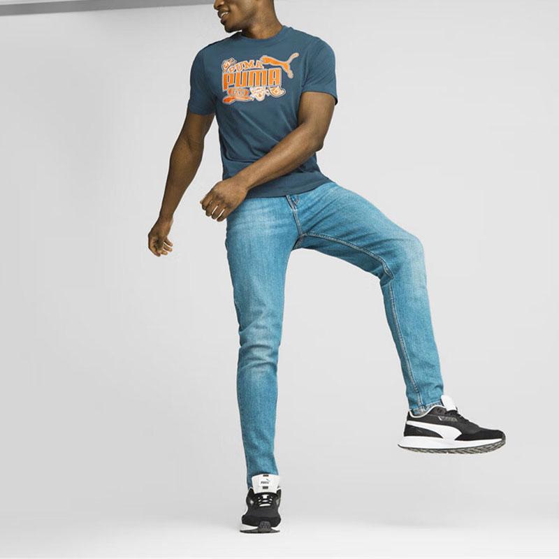 Puma Спортивная повседневная футболка с круглым вырезом и коротким рукавом, мужские футболки темно-синего цвета 676697-16