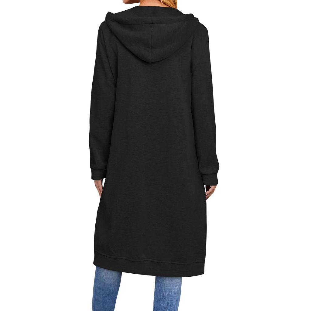 Loose Zip Long Cardigan Jacket Women's Hooded Sweatshirt Long Coat With Pocket