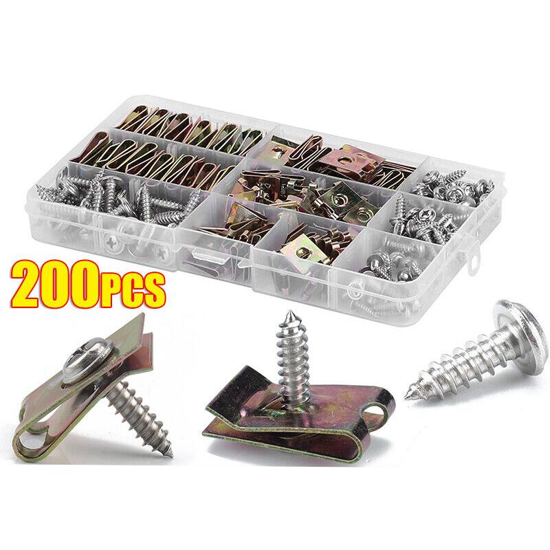 200 шт. U-образные гайки из нержавеющей стали, болты, зажимы для обшивки панели, автомобильные гайки, винты