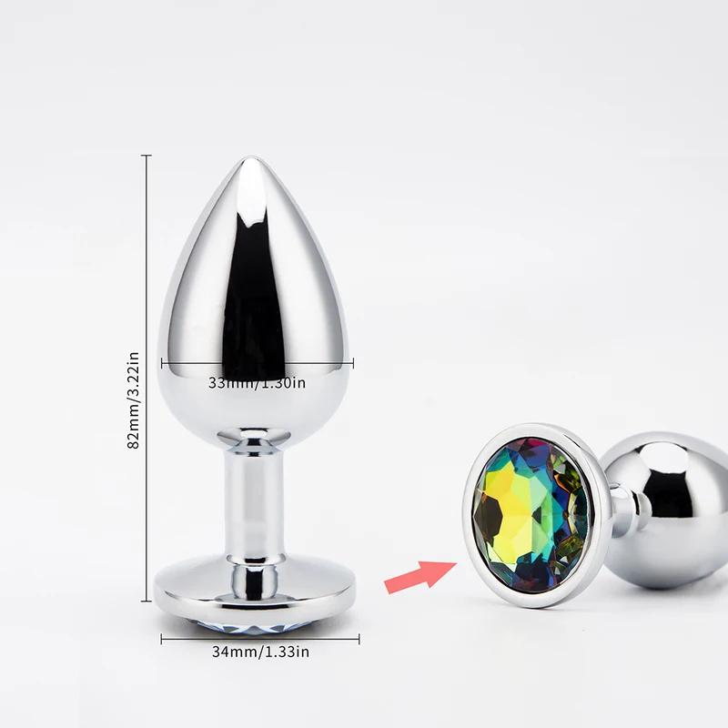 3 Sizes Metal Anal Plug Smaller Smooth Stainless Steel Butt Plug Colorful Crystal Round Anus Plug Adults Anal Sex Toys For Women
