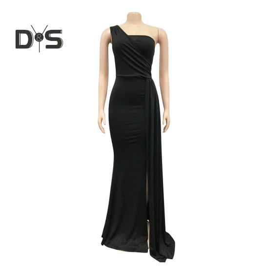 Женское вечернее платье на одно плечо без рукавов с разрезом по низу, однотонное плиссированное однотонное платье для выпускного вечера, коктейльное платье макси, бальное платье