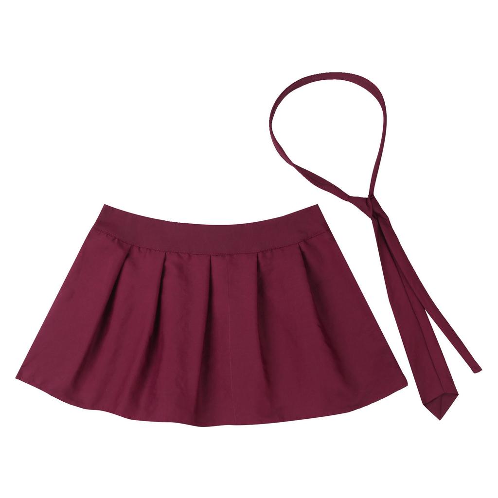 Women Plaid Pleated Mini Skirt with Attached Necktie School Uniform Style Zipper Closure Fancy Dress Costume