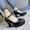 Block Heel Platform Pumps Spring Autumn Women Shoes 2024 Women Buckle Strap High Heels Shoes Ladies Elegant Black Office Shoes