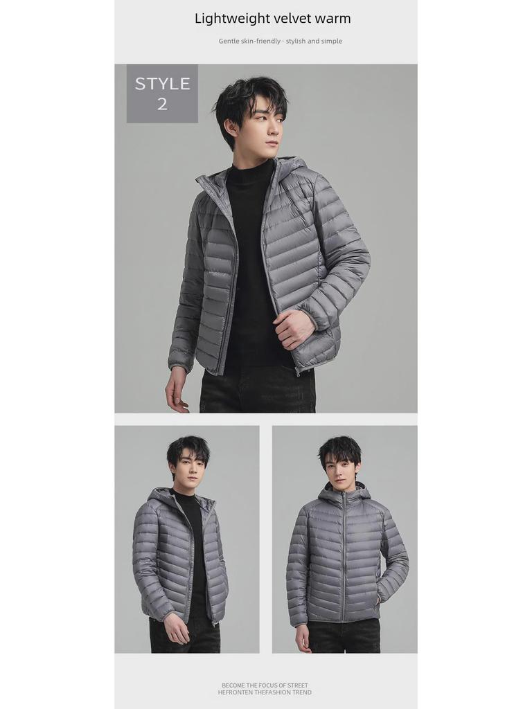 2023 Мужская легкая тонкая куртка с капюшоном - зимняя повседневная короткая и теплая