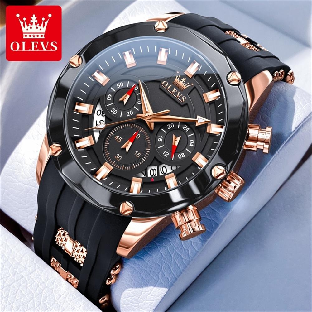OLEVS 9991 Original Man Watch Silicone Strap Multifunction Quartz Wrist Watch for Men Fashion Chronograph Sport Waterproof Watch