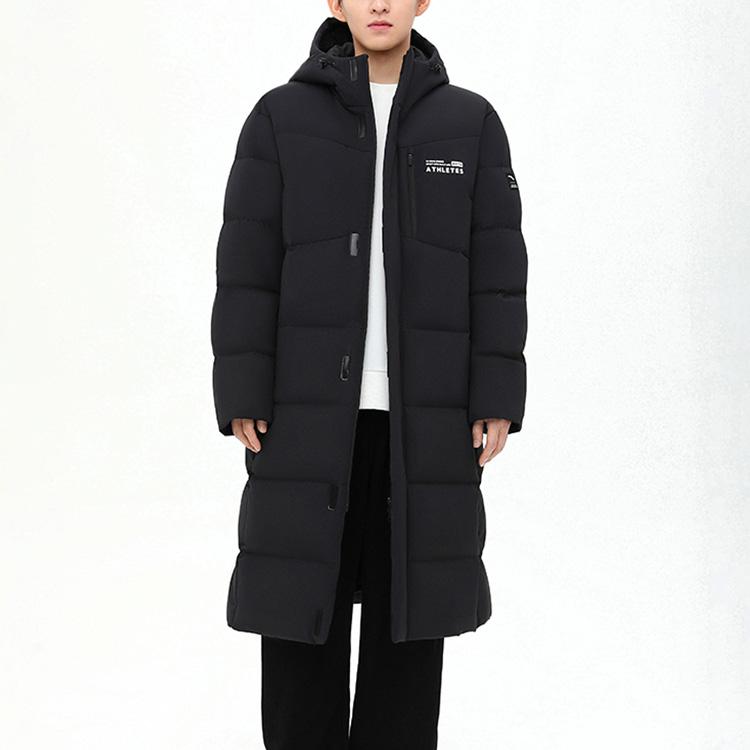 Anta Длинная водонепроницаемая теплая куртка-пуховик с капюшоном для мужчин, базовая верхняя одежда, цвет черный 152417903-1