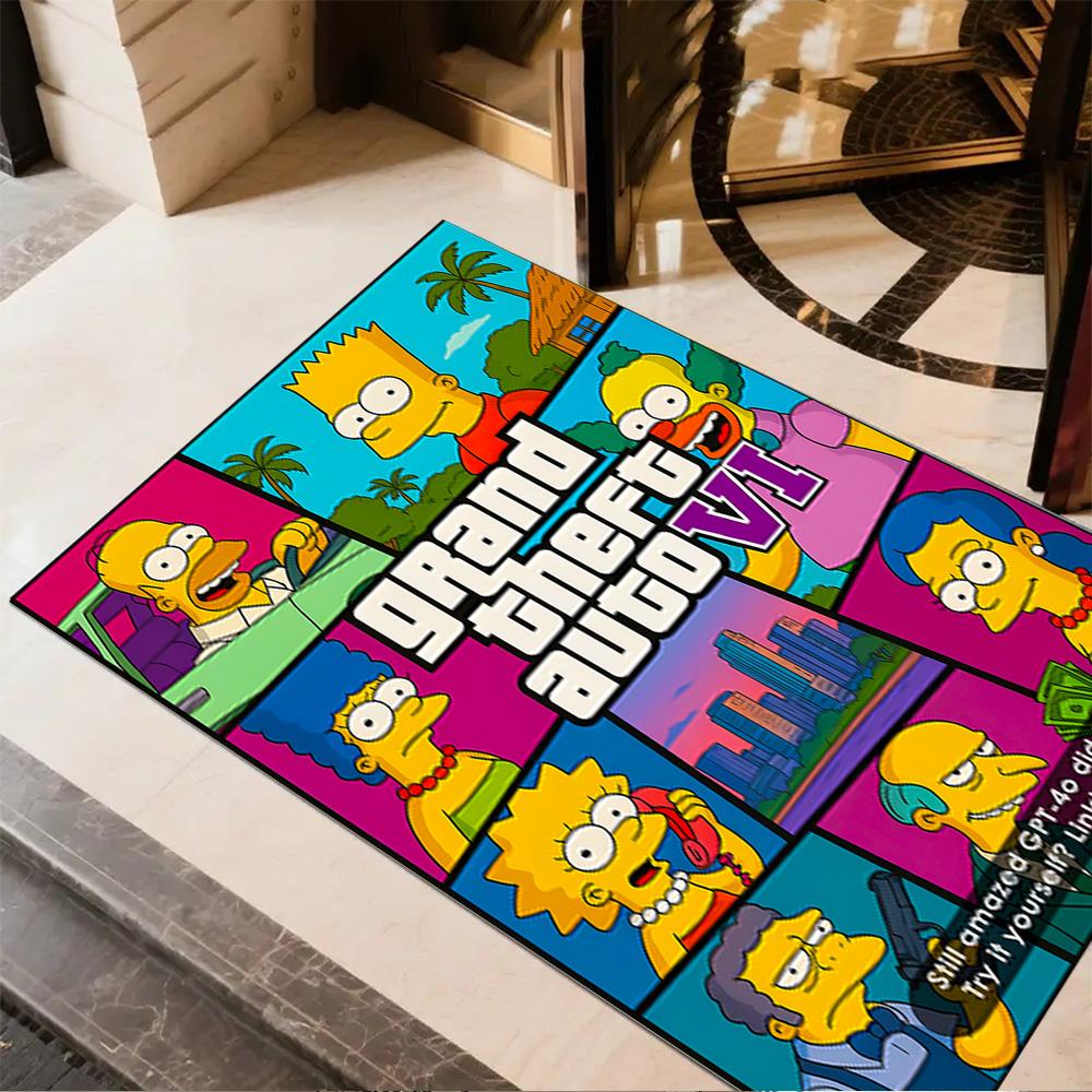 Simpsons Gta Mashup Cover Floor Mat Design for Dining Room Bedrooms Game Room Outdoor Anti-slip Rug Anime Office Decor Birthday/Christmas Gift