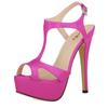 New Women Sandals 14cm Sexy T-Strap Peep Toe Platform Summer Red Wedding Shoes Patent Leather Thin High Heels Shoe