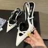 2024 Summer New Brand Women Sandal Fashion Pointed Toe Shallow Slip On Slingback Shoes Thin High Dress Pumps Shoes New Woman