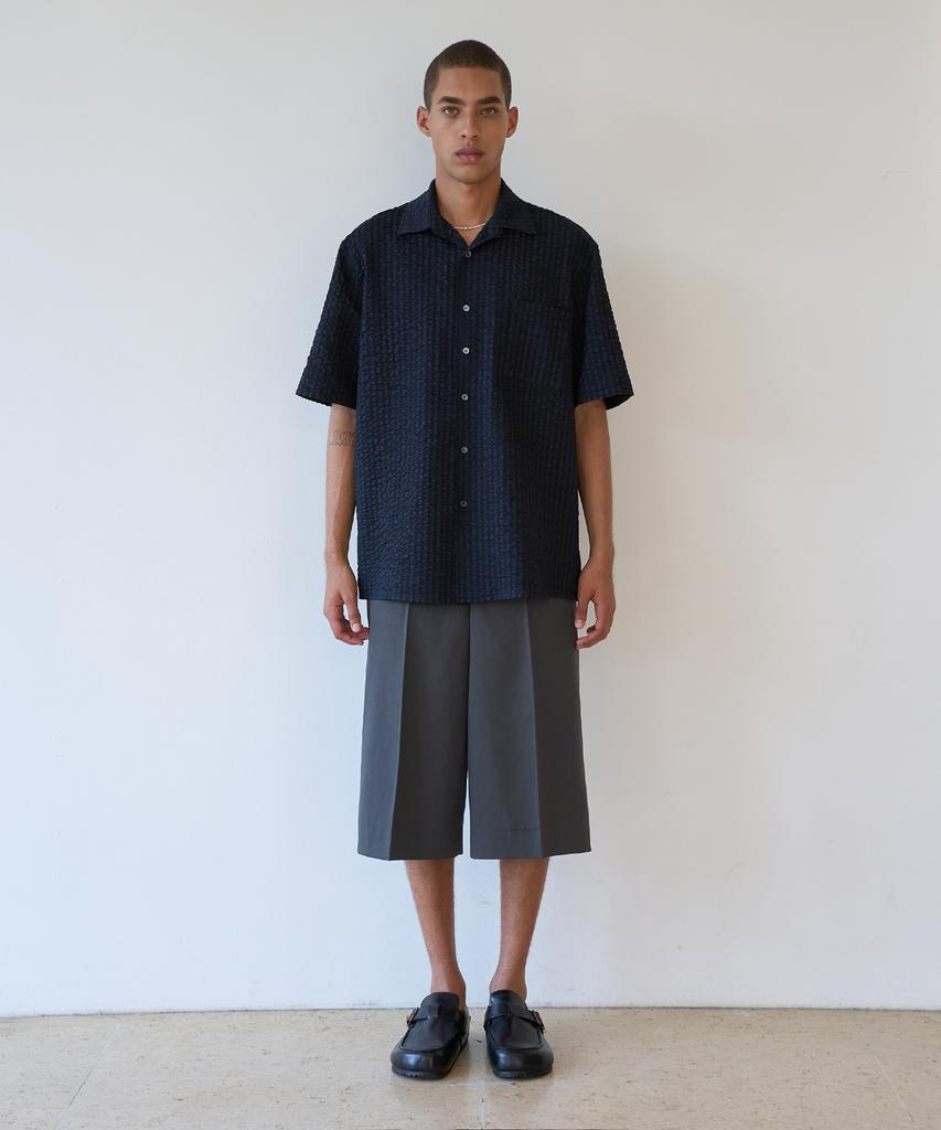 TRIP LE SENS Air Wave Seersucker Half Shirt_Navy