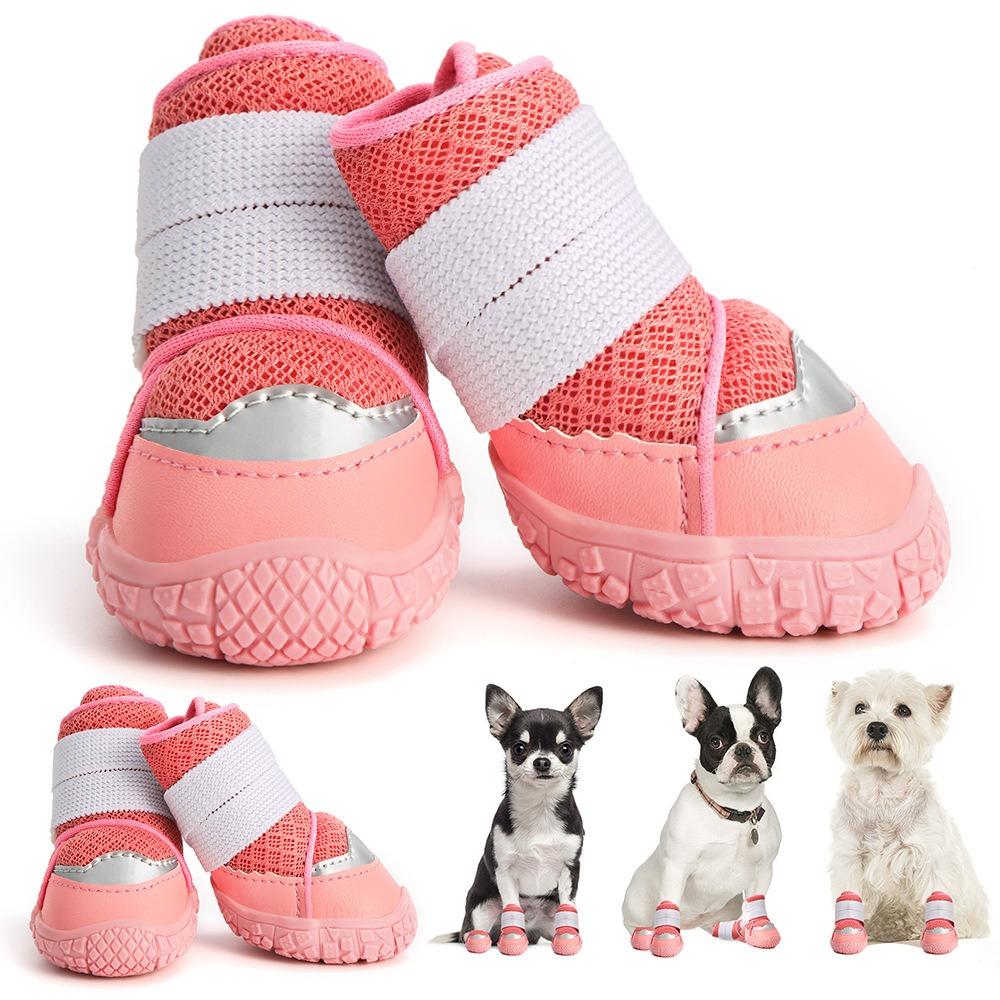 4pcs/set Wear-resistant Dog Boots Breathable Puppy Mesh Shoes Pet Booties Dog Shoes Running