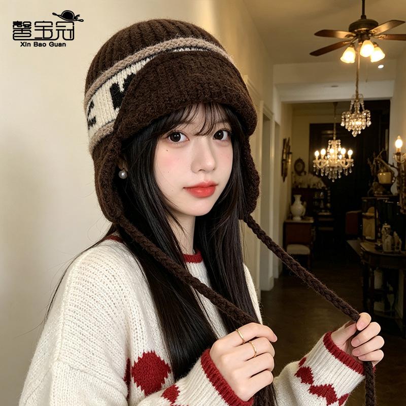 Шерстяная смесовая винтажная вязаная шапка в стиле Fair Isle Детская осенне-зимняя с завязками Теплая шапка-ушанка Шапка Лэй Фэн
