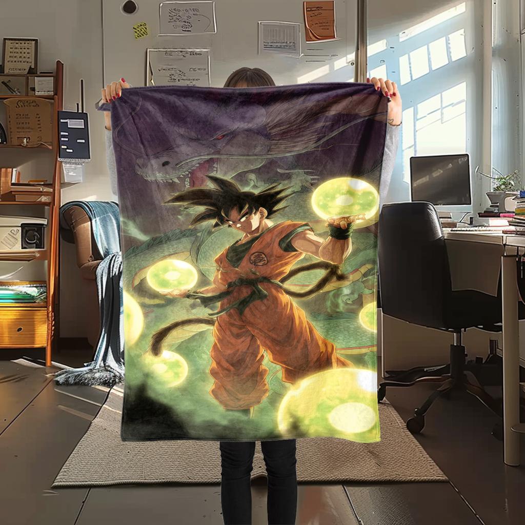 1 шт. Фланелевое одеяло с принтом Сон Гоку, Высокое качество, Для всех сезонов, Декор для дома, Тепло и уют, Идеально для рождественских подарков
