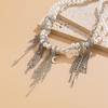 Retro Style Mulitilayered Pearls Necklace Heart Tassel Necklace  Daily Wear