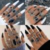 Vintage Black Gemstone Set Nine-piece Ring, Geometric Snake Crown Leaf Ring Set