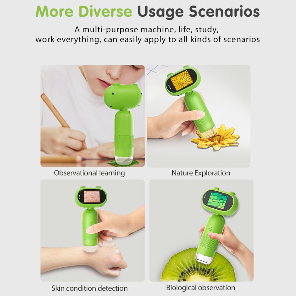 Handheld Digital Microscope for Kids 500X/1000X Magnification 2.0 Inch IPS Screen 16MP Photo 1080P