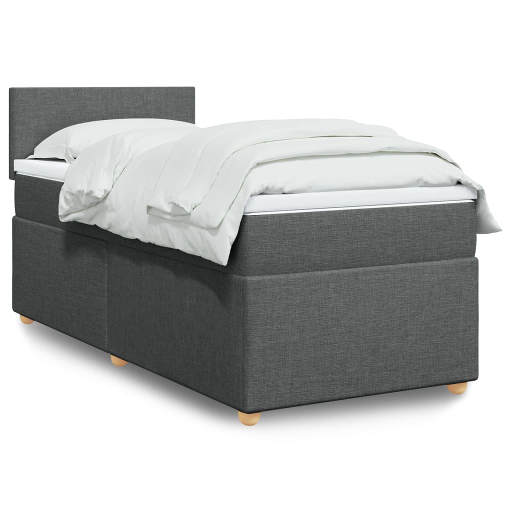 Vidaxl Łóżko Kontynentalne Z Materacem, Ciemnoszara Tkanina 100X200 Cm