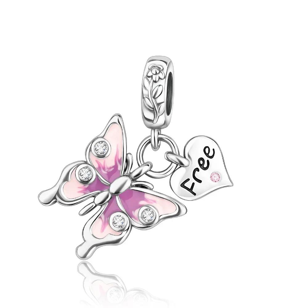 Charms Exquisite 925 Silver Butterfly Pendant Dragonfly Flowers Bead for Women Necklace DIY Bracelet Fine Jewellery Gift