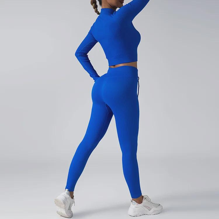 Women's Seamless Fitness Yoga Set: Zipper Long-Sleeve Top & Drawstring Hip-Lifting Trousers
