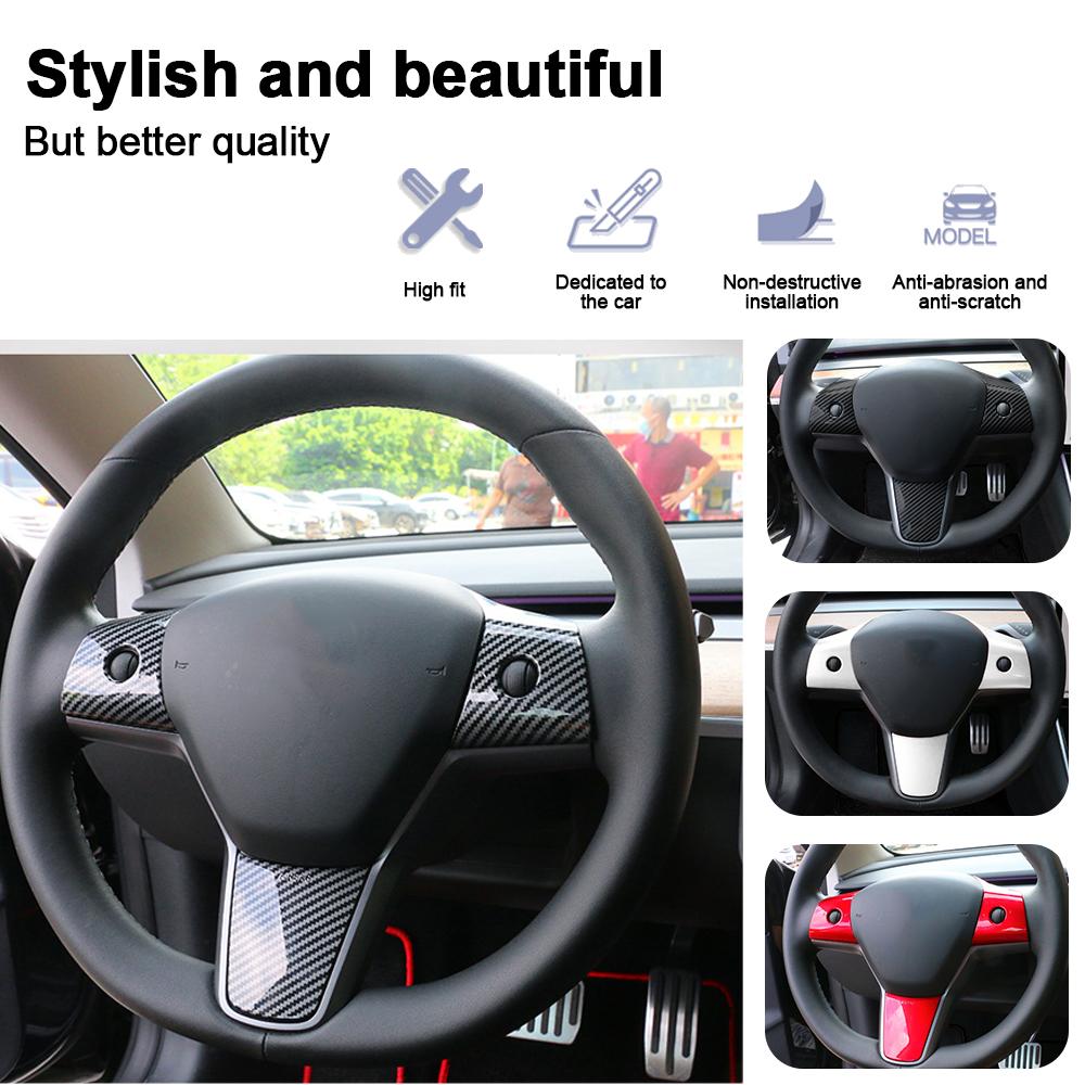 For Tesla Model 3 Model Y Steering Wheel Trim Of ABS Carbon Fiber Matte  For Tesla 2022/2023 Interior Modified Accessorie