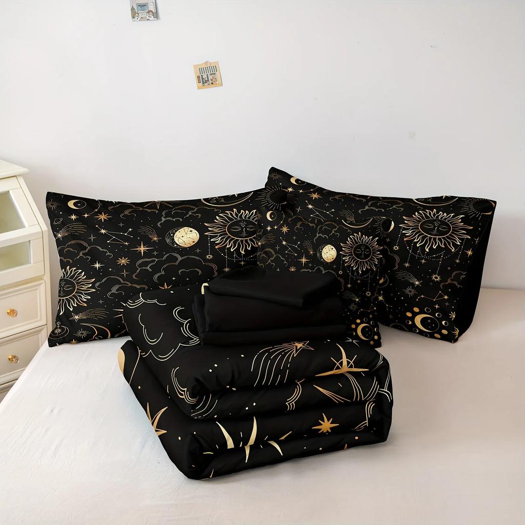 Black Golden Bedding Set Sun and Moon 3D Print  Large Bag Bedding Set Posy Bedding Set Mandela Quilt Cover 100% Soft Microfiber