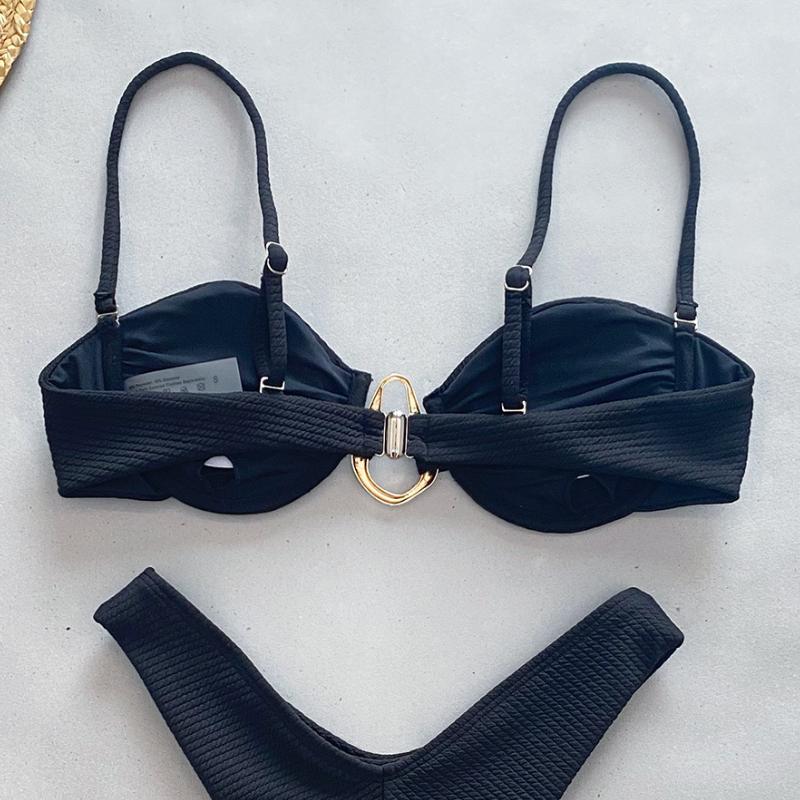 2025 New Sexy Hollow Out Swimsuit Female Solid Color Bikini Flat Chest Strap Swimsuits Fashion Beach Party Bikini Sets Holiday