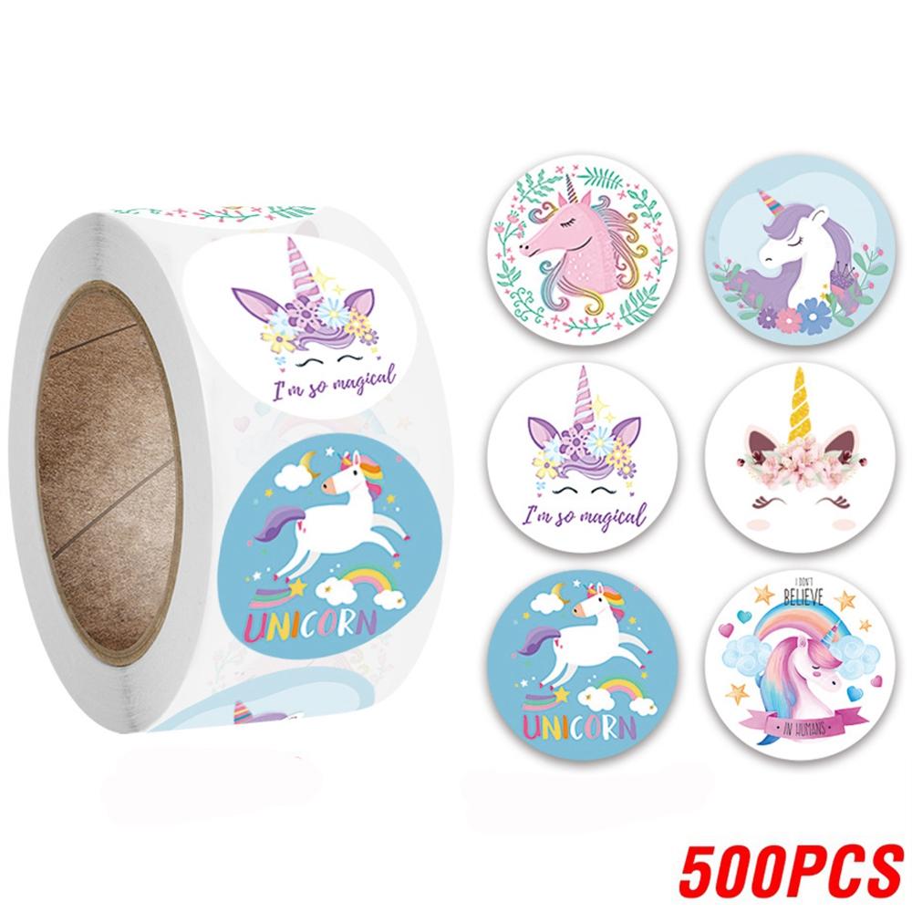 100-500 шт., наклейка с единорогом из мультфильма, детская наградная наклейка, подарочная декоративная этикетка, поощрение учителя, студенческие канцелярские наклейки