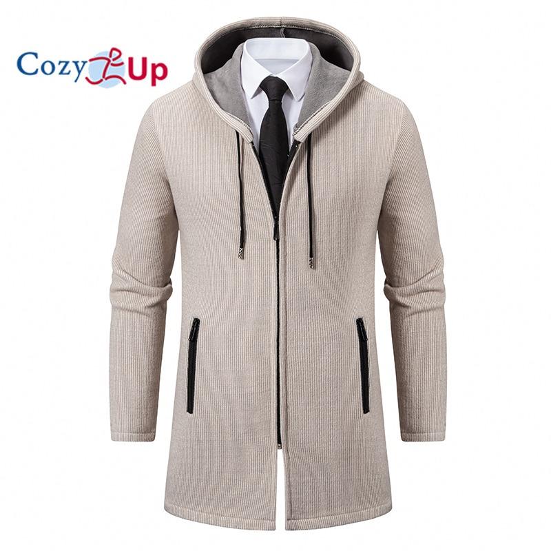 Mens Long Full Zip Fleece Lined Fashion Jacket Knitted Men Regular Fit Hooded Coat