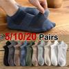 5/10/20 Pairs Men Solid Color Socks Sweat Wicking Breathable Soft Comfortable Sports Style Mesh Shallow Mouth Casual Boat Socks