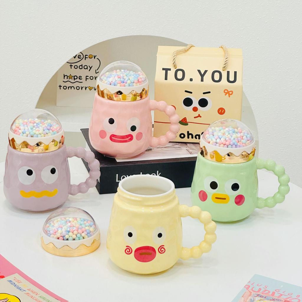 Мультяшная кружка «Большой рот» с улыбающимся лицом, милая керамическая чашка с крышкой, небольшой подарок, парная чашка для воды, чашка с высокой термостойкостью, студенческая