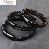 Браслеты из натурального камня, плетеный браслет из натуральной кожи, черная магнитная застежка из нержавеющей стали, браслеты из бисера тигрового глаза, мужские украшения