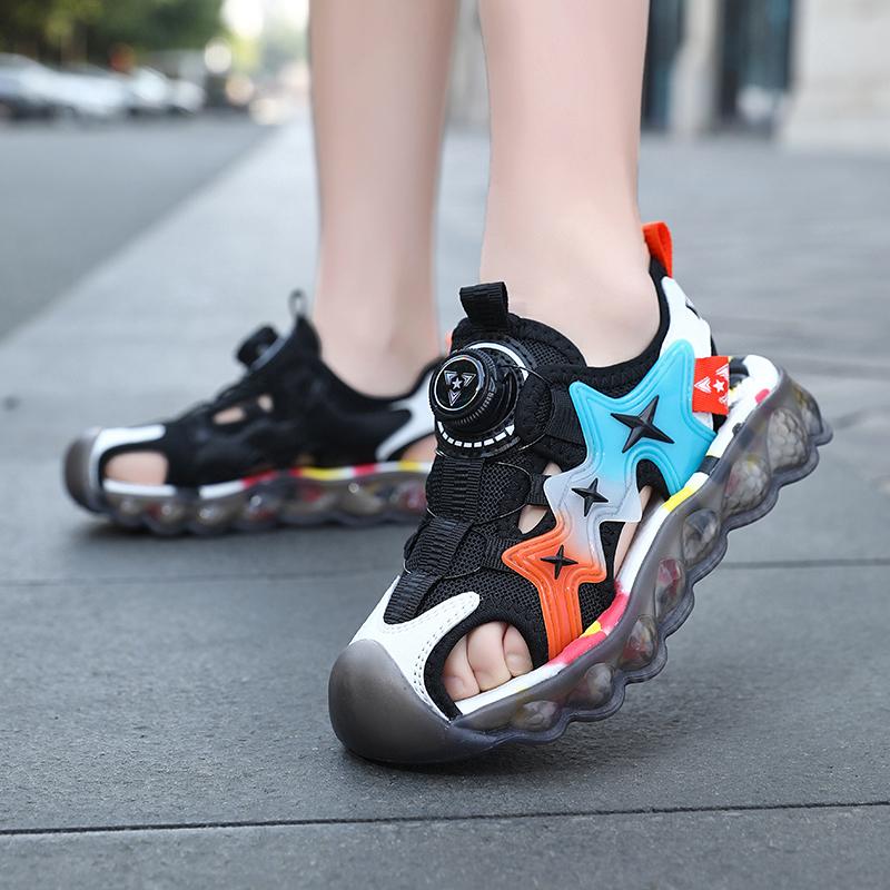 Летние детские сандалии с закрытым носком Rotary Button, пляжная обувь для девочек, спортивные пляжные сандалии