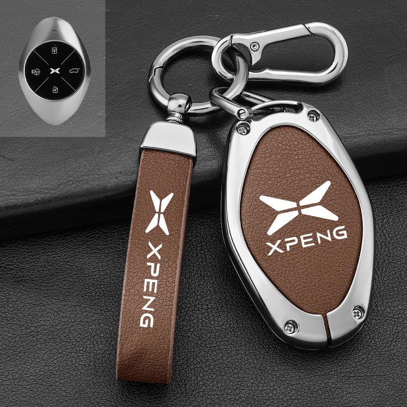Чехол-брелок для ключа автомобиля из сплава+кожи для Xpeng Xiaopeng p7 p7i p5 g3 g3i g9 g6 22-23 Держатель Аксессуары для брелока в салоне