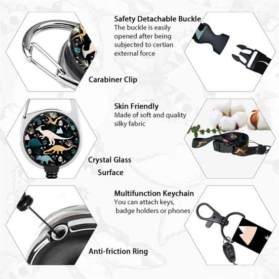 1 шт. Бейджхолдер двусторонний с принтом динозавра, с выдвижным клипом-катушкой и подвесным шнурком, держатель для офисной ID-карты