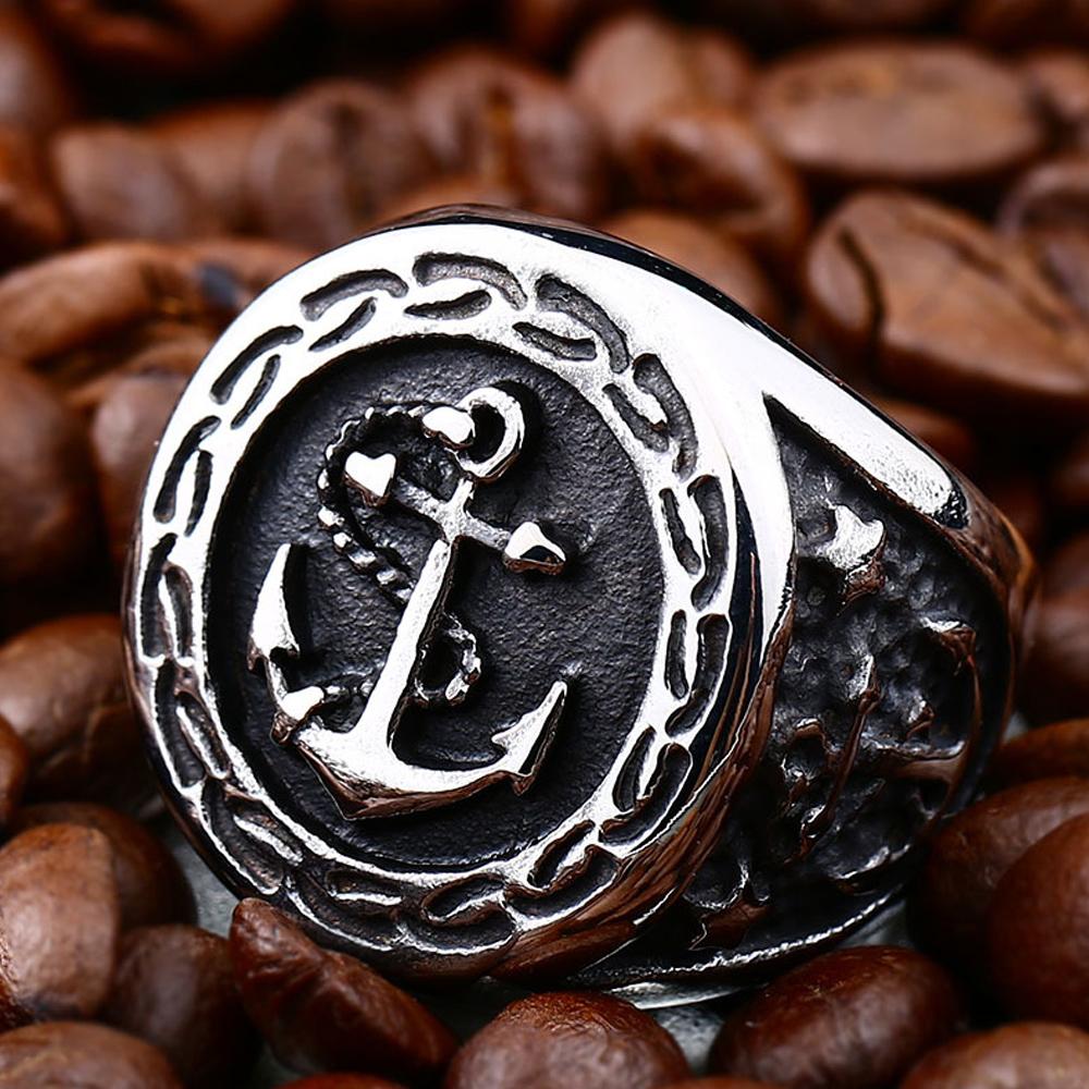 Винтажное кольцо викингов с якорем для мужчин и мальчиков в стиле панк-хип-хоп, якорная печать, сталь/золотой цвет, кольцо викингов из нержавеющей стали, уличные ювелирные изделия, подарок