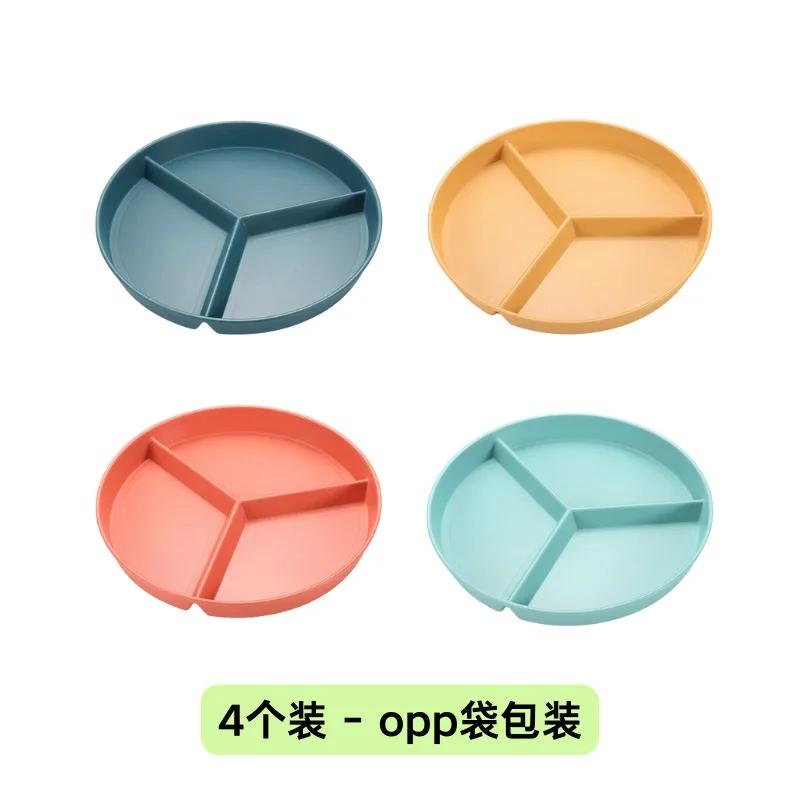 Divided Dish In 3 Diet Reusable Round Dinner Plate Kitchen Dinnerware Portion Plates for Adults 3 Compartments Microwave Safe