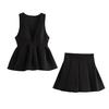 2025 Spring Women's V-Neck Slim Top & Pleated Midi Skirt Set
