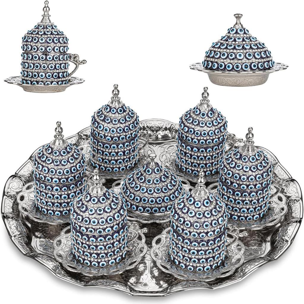 Кофейный сервиз из шести предметов Белое золото Посеребренный каменный кофейный сервиз Сглаз Медный кофейный сервиз с вышивкой