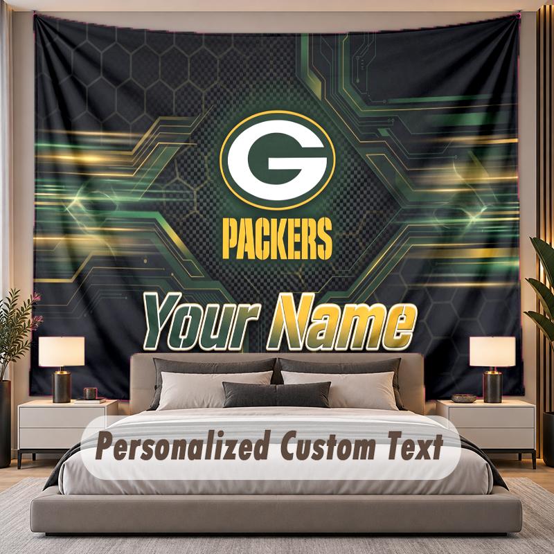 Custom Name Text Tapestry Green Bay Packers Personalized Polyester Wall Tapestry For Bedroom And Room